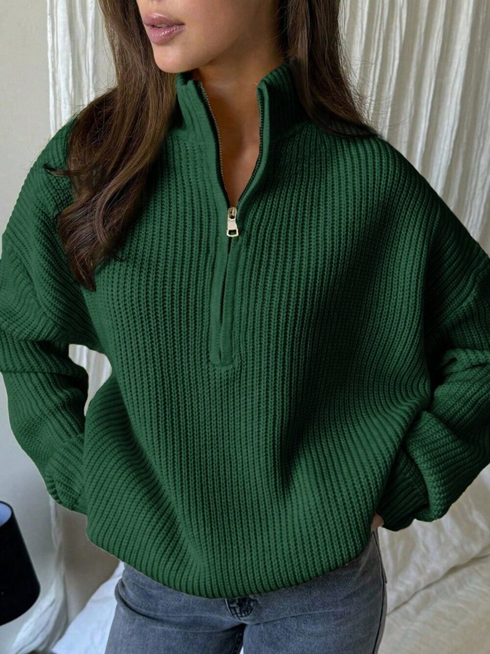 Green Casual Women's Ribbed Loose Sweater